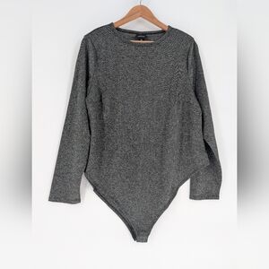 Gray Metallic Long Sleeve Bodysuit Party Top‎